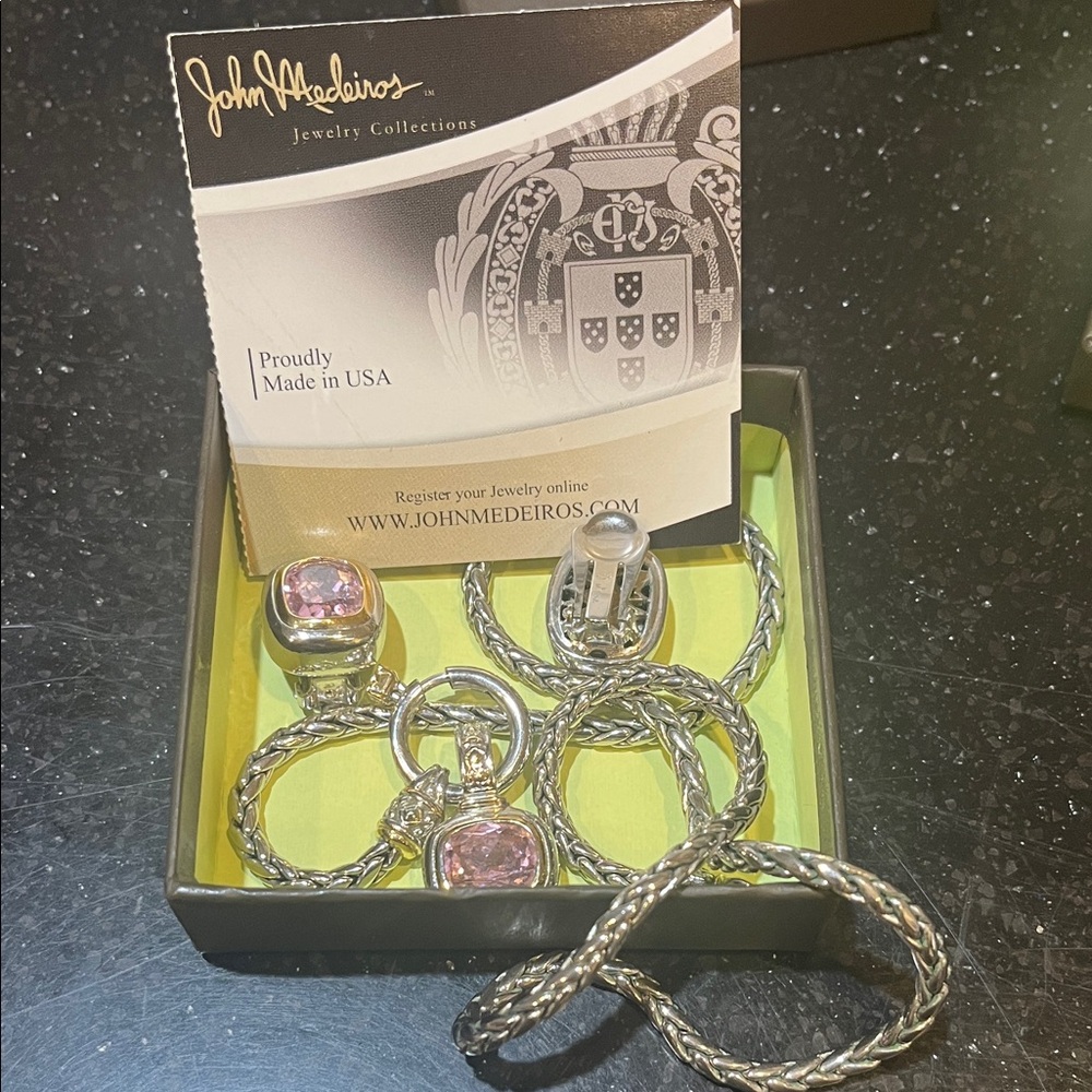 John Medeiros Silver and Pink Jewelry Set